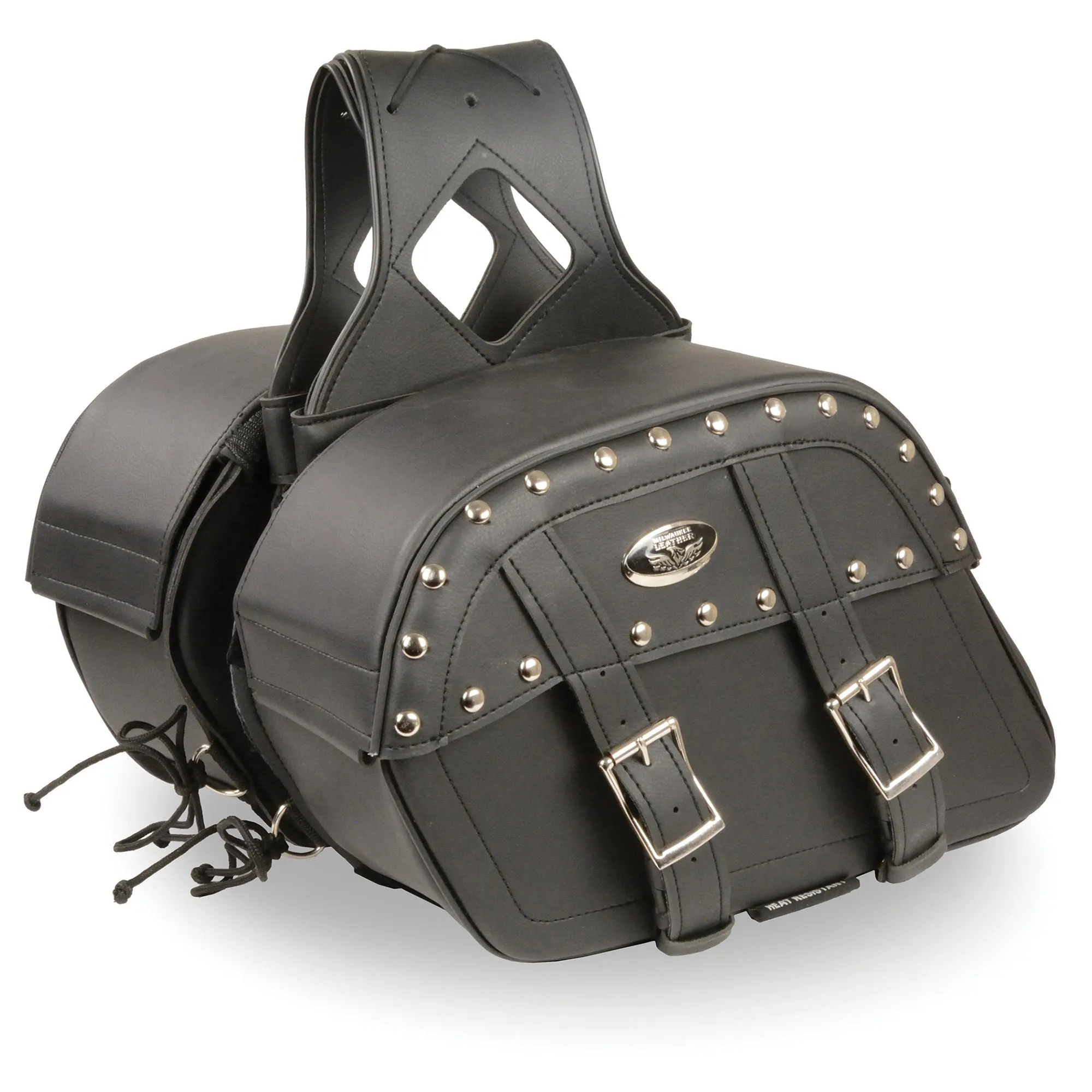 Medium Zip-Off Pvc Studded Throw Over Saddle Bag (10.5X15X6X18)