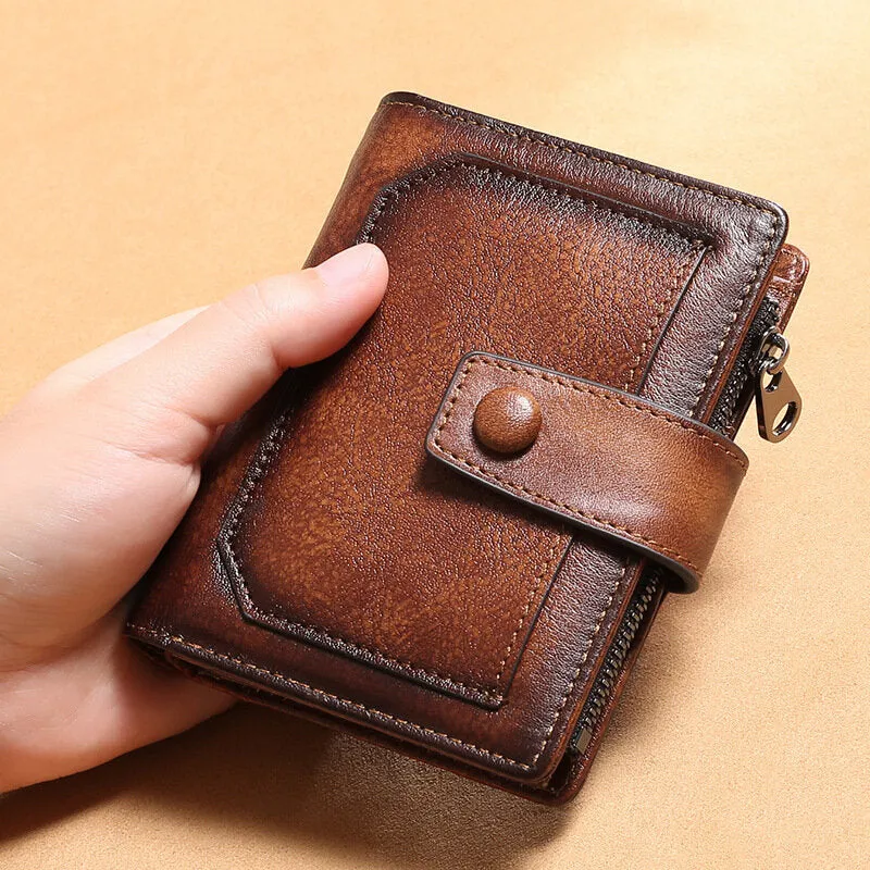 Men Genuine Leather RFID Anti-theft Multifunction Large Capacity Foldable Card Holder Wallet