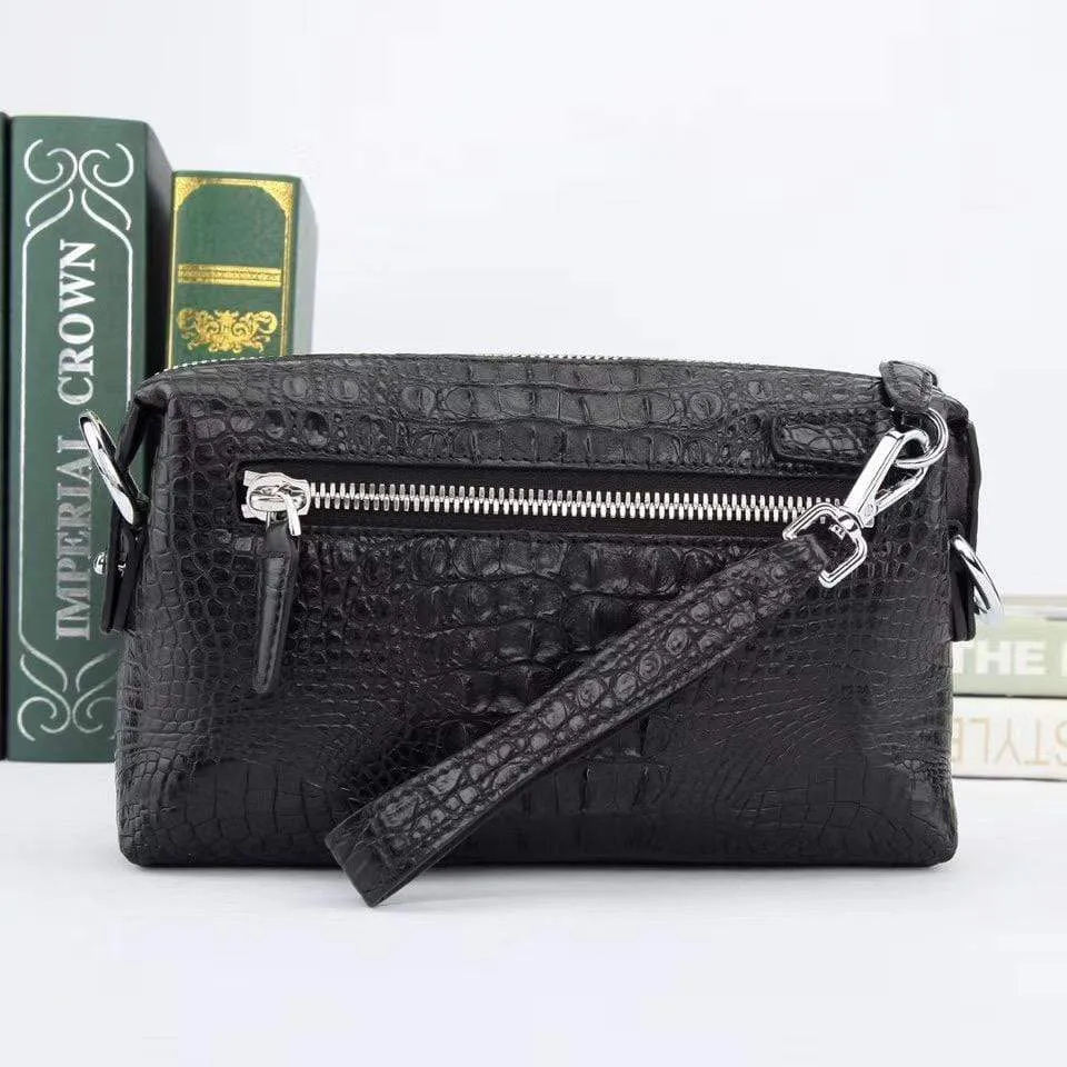 Mens Black Crocodile Leather  Handy Clutch Bag