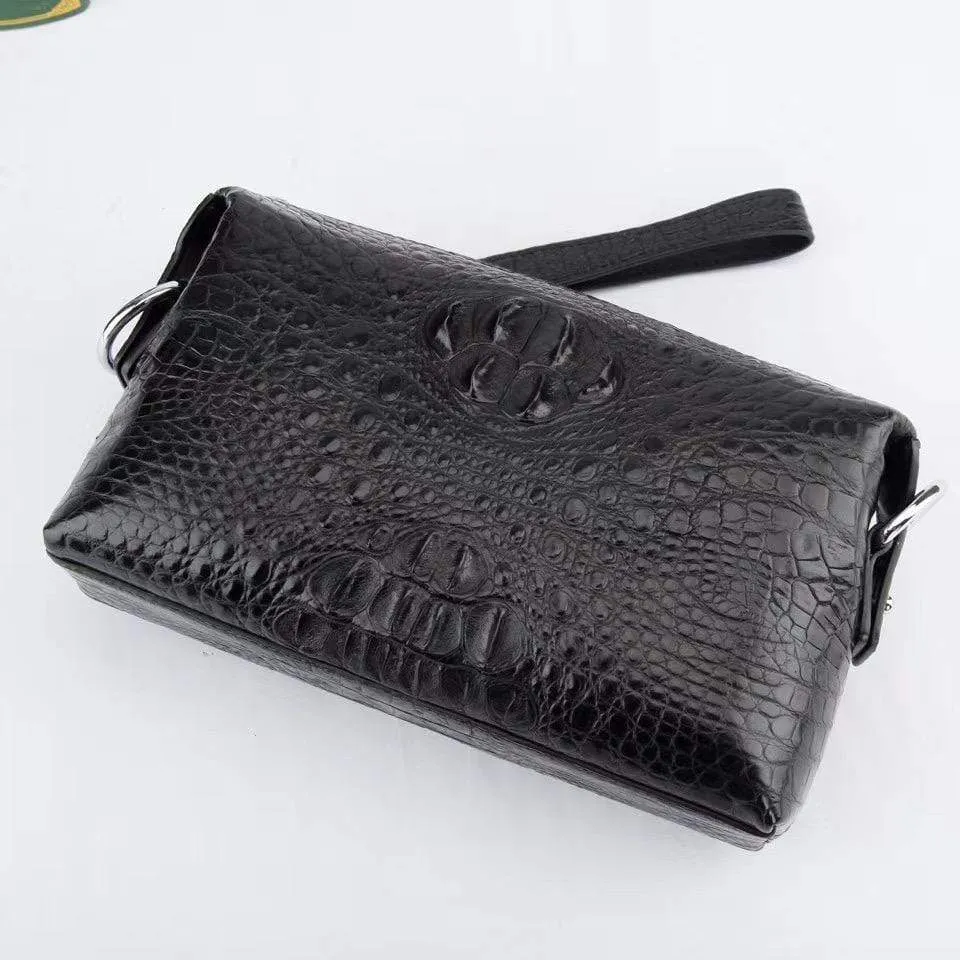 Mens Black Crocodile Leather  Handy Clutch Bag