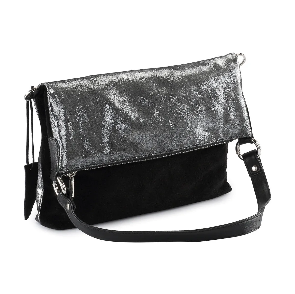 Metallic leather 4 way back pack messenger clutch bag #LB31  black