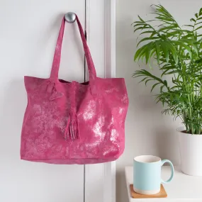 Metallic Magpie Genuine Leather Alice Tote Bag #LB901 Pink