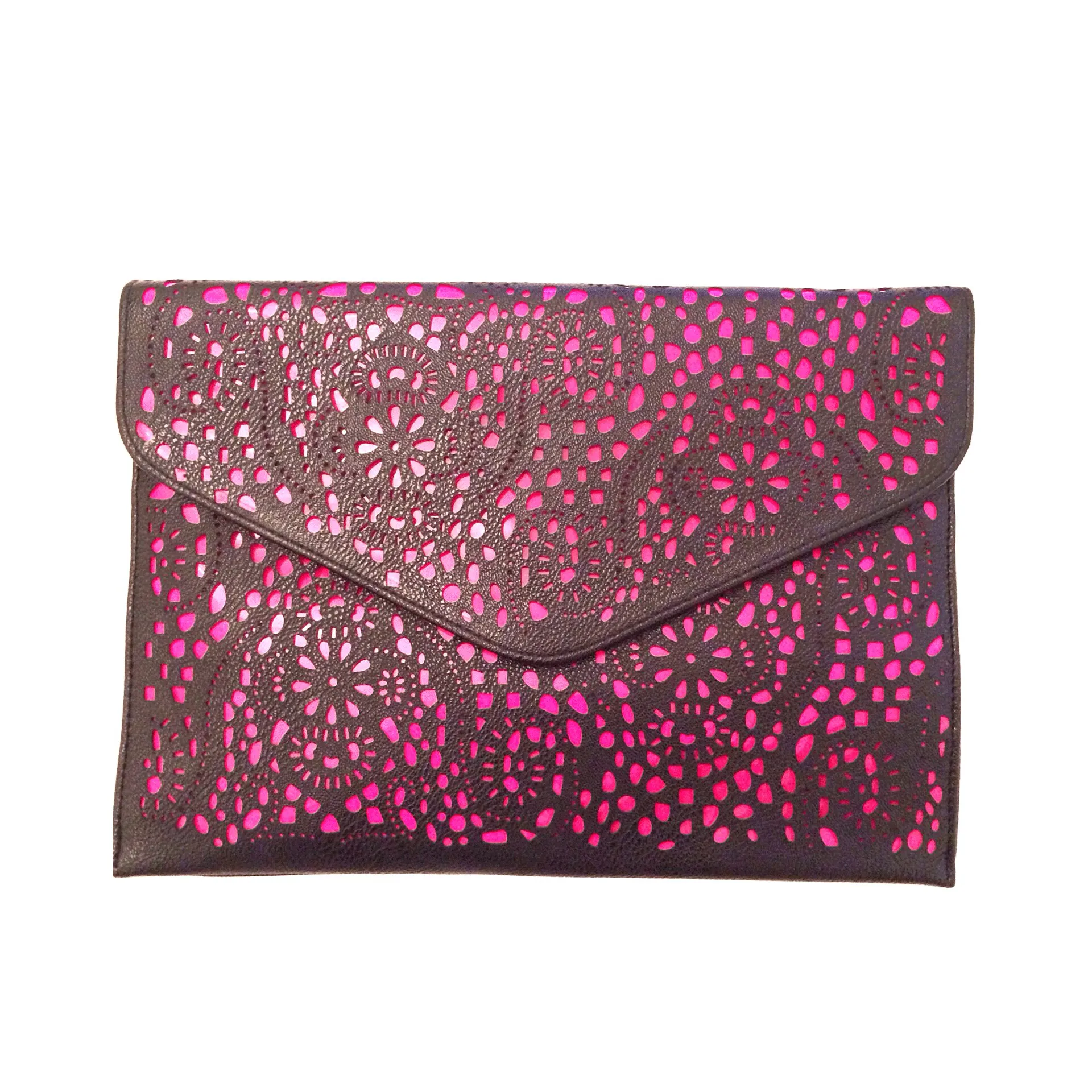 Michelle Black and Neon Pink Clutch Bag