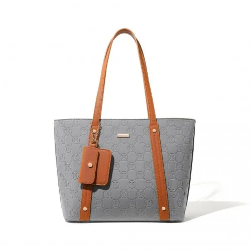 Miss Lulu 4 Pieces Glossy Leather Tote Bag Set - Grey And Brown | Stylish & Functional