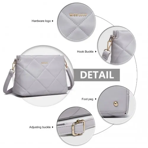 Miss Lulu PU Leather Rhombus Shoulder Bag - Elegant Light Grey Designer Purse for Every Occasion