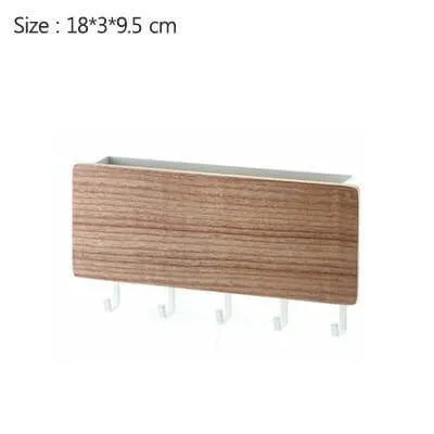 Modern Wood Wall Organizer with Hooks