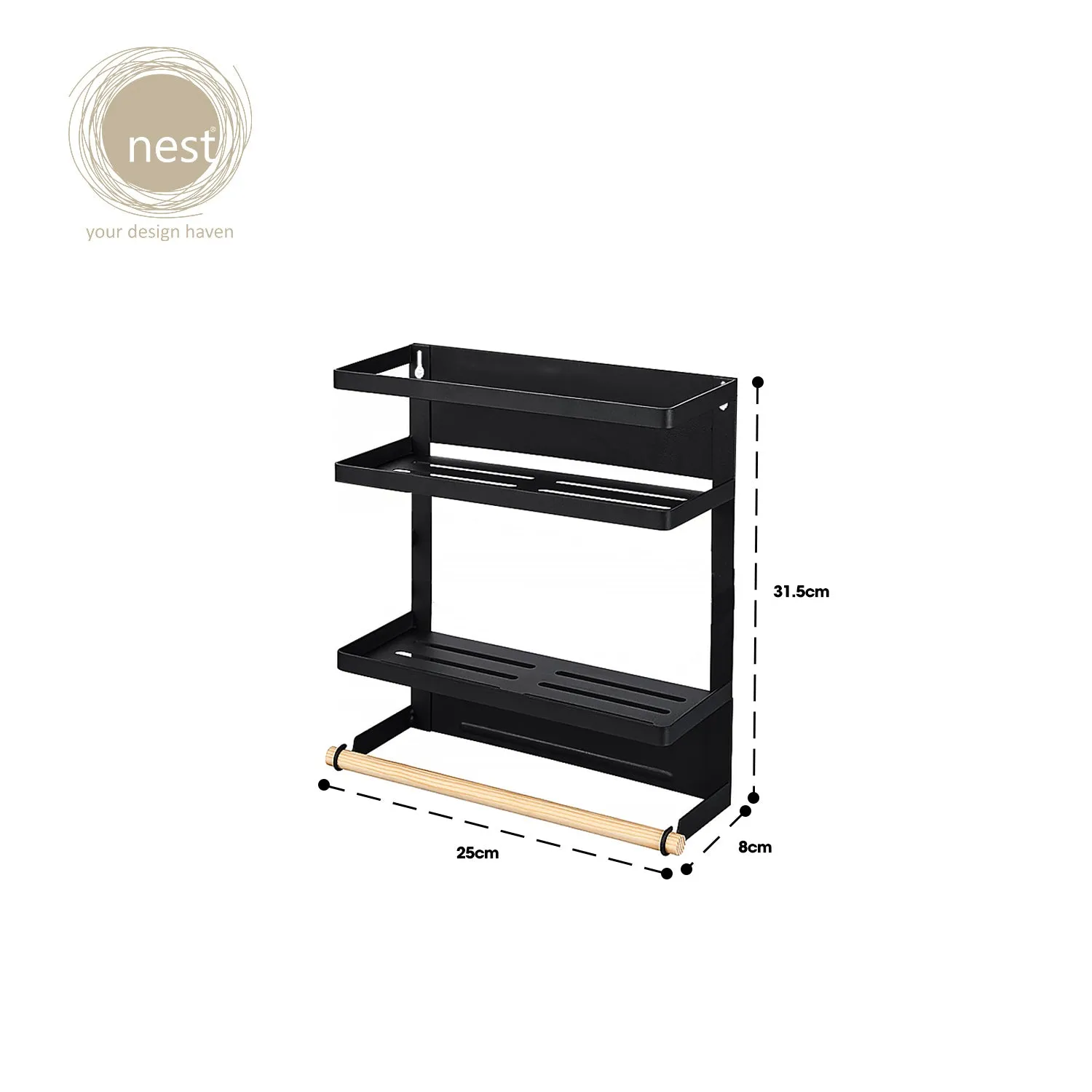 Nest Design Lab Premium 2 Tier Magnetic Organizer Rack Metal 34cm - Black