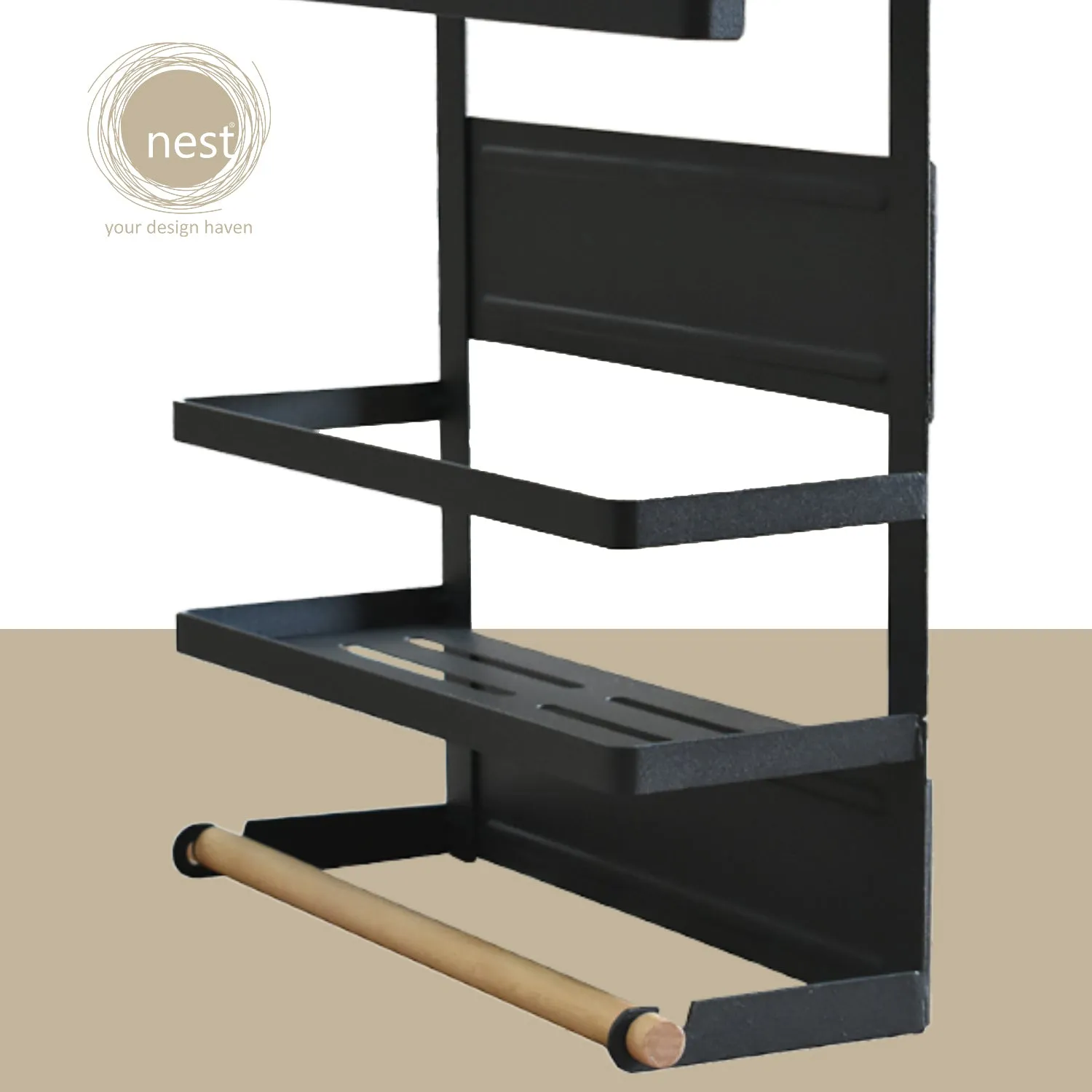 Nest Design Lab Premium 2 Tier Magnetic Organizer Rack Metal 34cm - Black