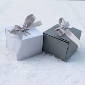 New Chic  Jewelry Box Paper Gray White Color Ribbon Bowknot Displays Box For Gifts Present Ring Earring Jewelry Packing Display