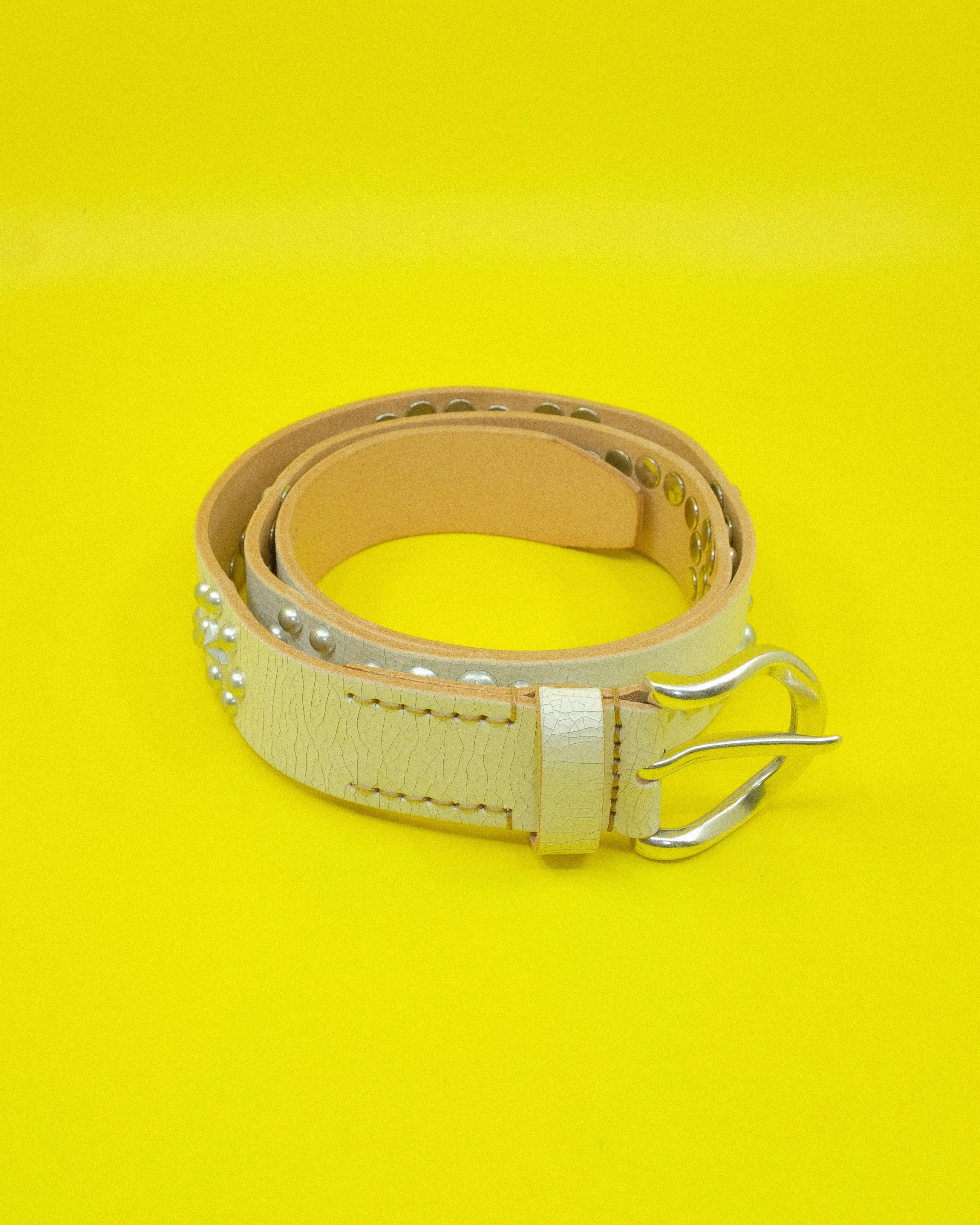 Off White Cracked Leather Star Fall Belt