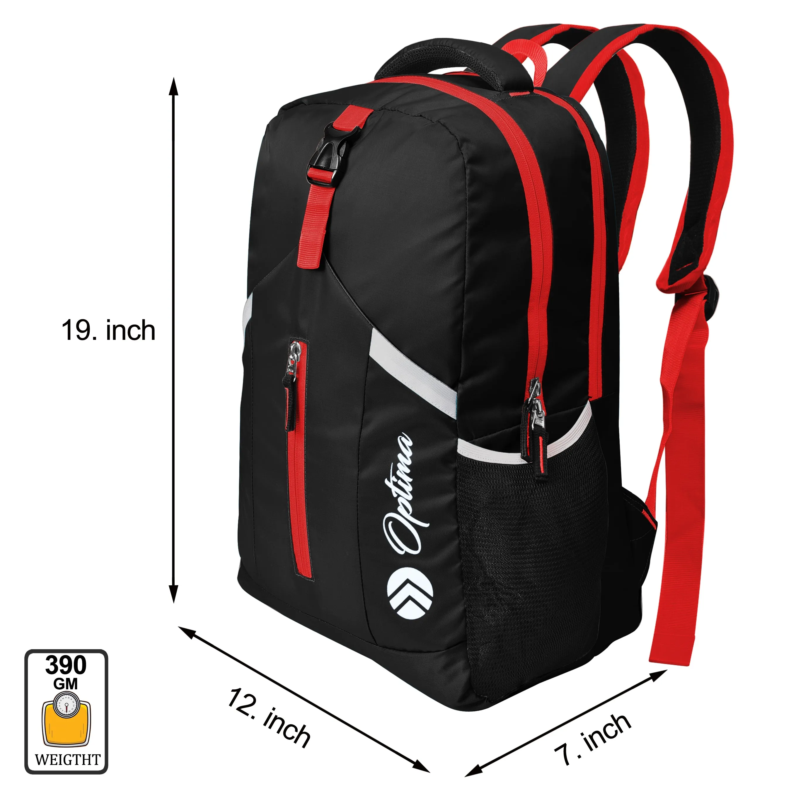 Optima Casual Backpack 28L, 2 Main Compartments, Bottle Pocket, Front Pocket, Padded Shoulder Strap(Red)