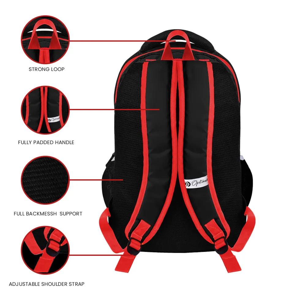 Optima Casual Backpack 28L, 2 Main Compartments, Bottle Pocket, Front Pocket, Padded Shoulder Strap(Red)