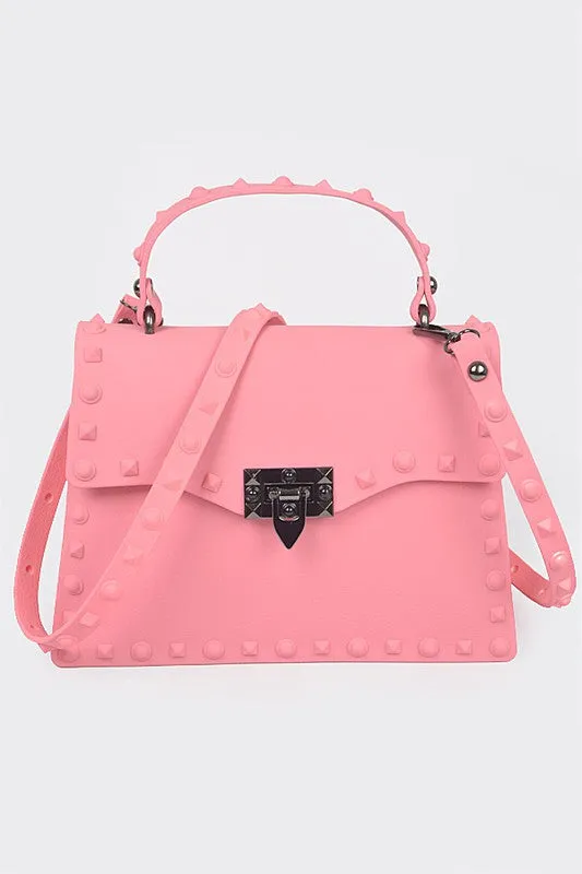 Pink Matte Finish Studded Convertible Jelly Bag