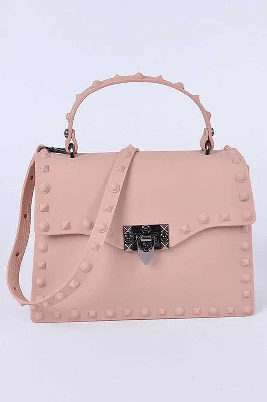 Pink Matte Finish Studded Convertible Jelly Bag