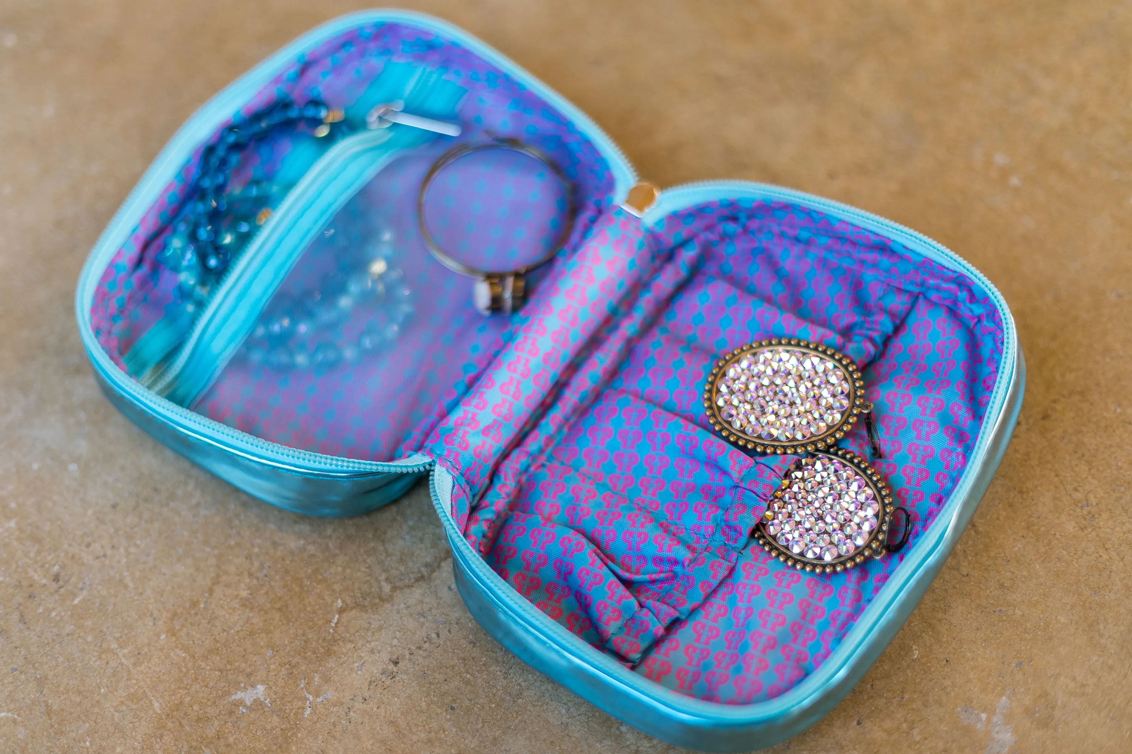 Pink Panache Jewelry Bag in Metallic Turquoise