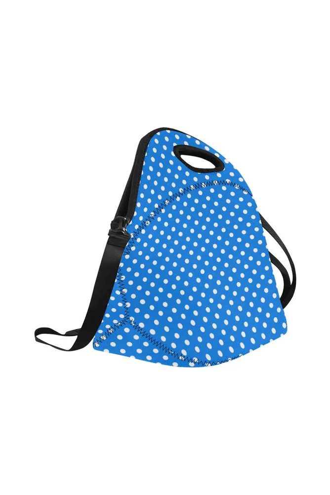 Polka Dot on Blue Neoprene Lunch Bag/Large (Model 1669)