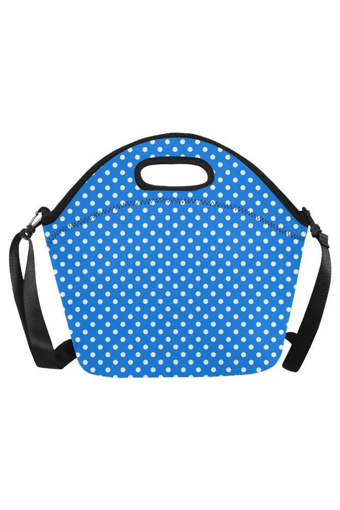 Polka Dot on Blue Neoprene Lunch Bag/Large (Model 1669)