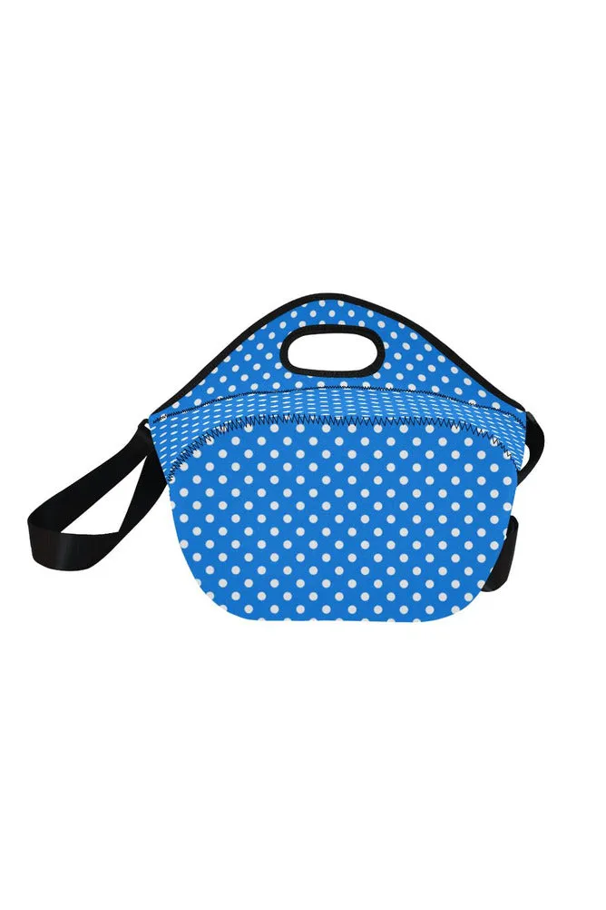 Polka Dot on Blue Neoprene Lunch Bag/Large (Model 1669)