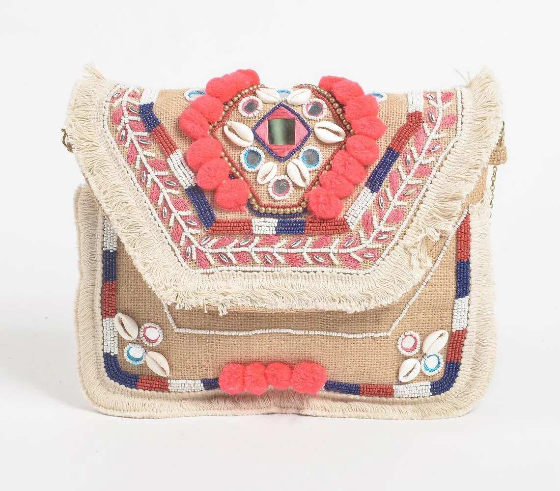 Pom-poms & Shells Coral Crossbody Bag