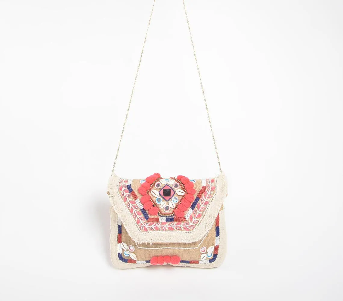 Pom-poms & Shells Coral Crossbody Bag