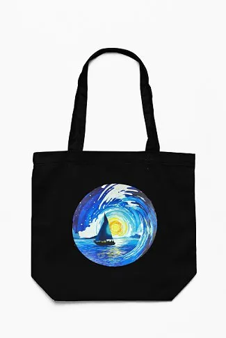 Premium Cotton Canvas Tote Bag- Boat Black