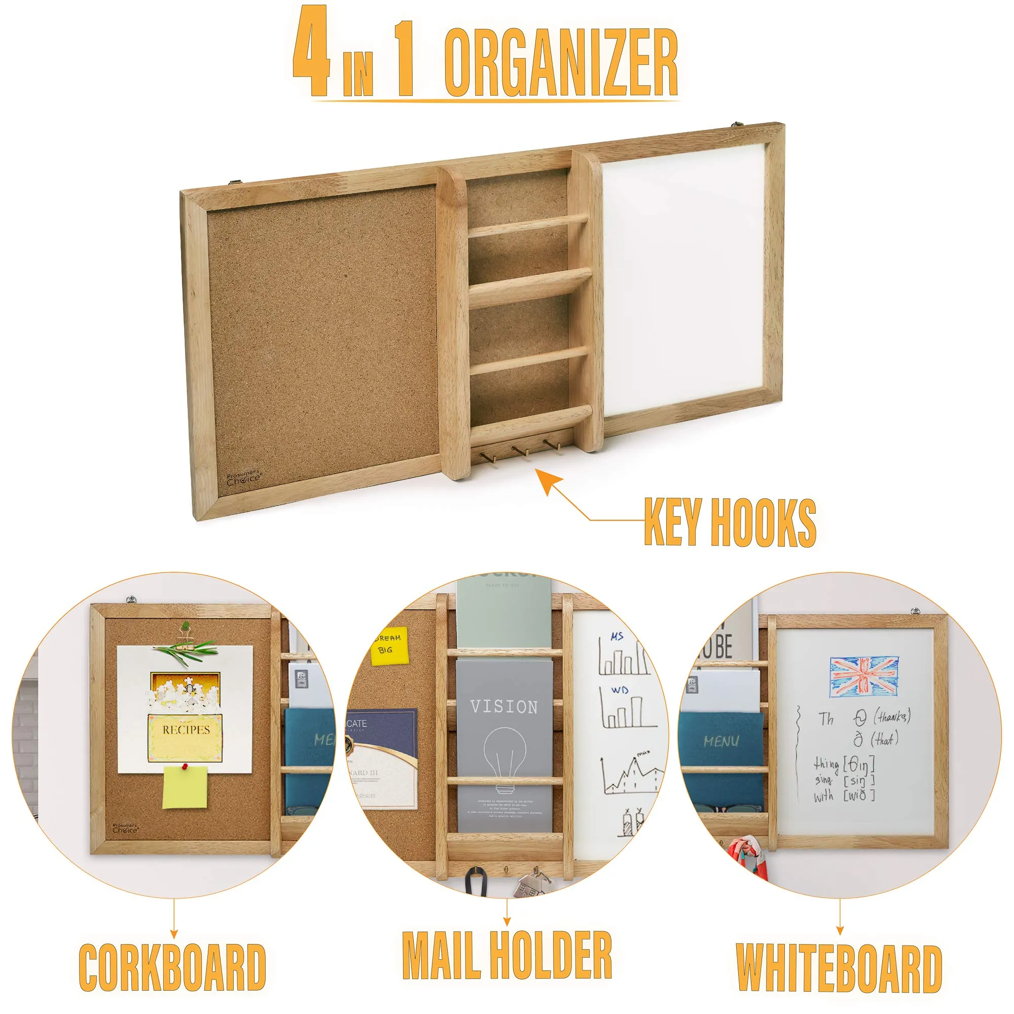 Prosumer's Choice Entryway Cork Bulletin Board and Mail Organizer with Key and Jewelry