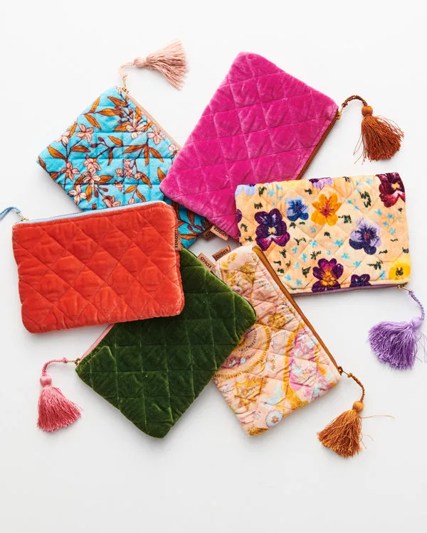 Quilted Velvet Cosmetic Pouch - Pansy