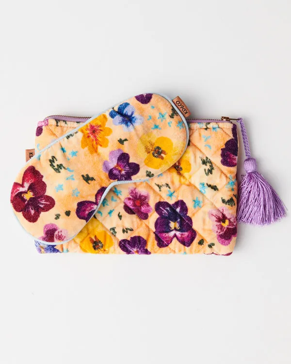 Quilted Velvet Cosmetic Pouch - Pansy