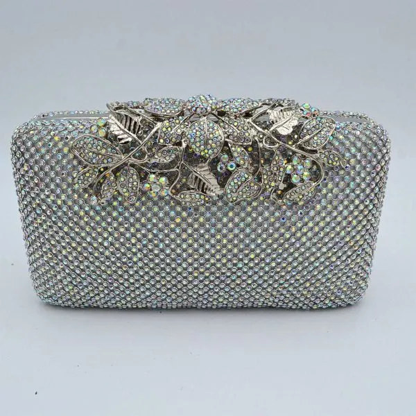 "Ester" Jeweled Flower Top Closure Clutch