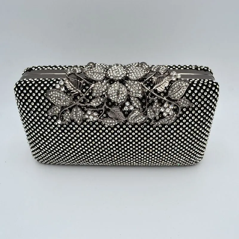 "Ester" Jeweled Flower Top Closure Clutch