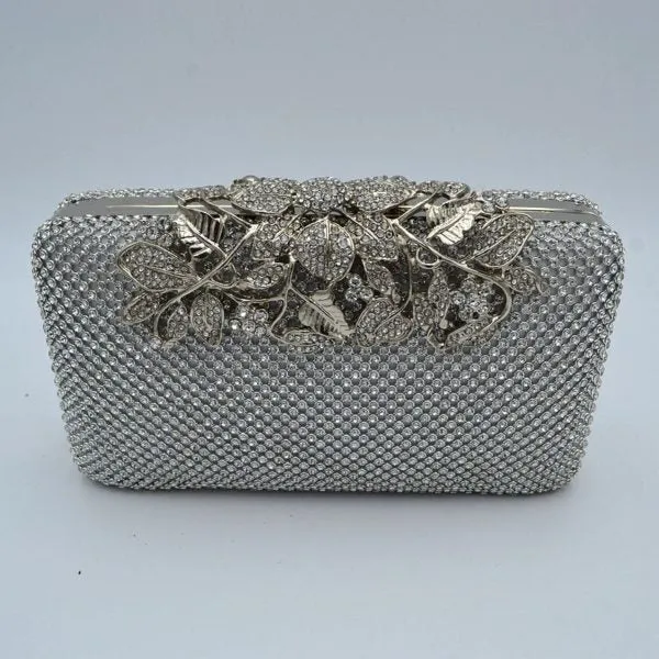 "Ester" Jeweled Flower Top Closure Clutch