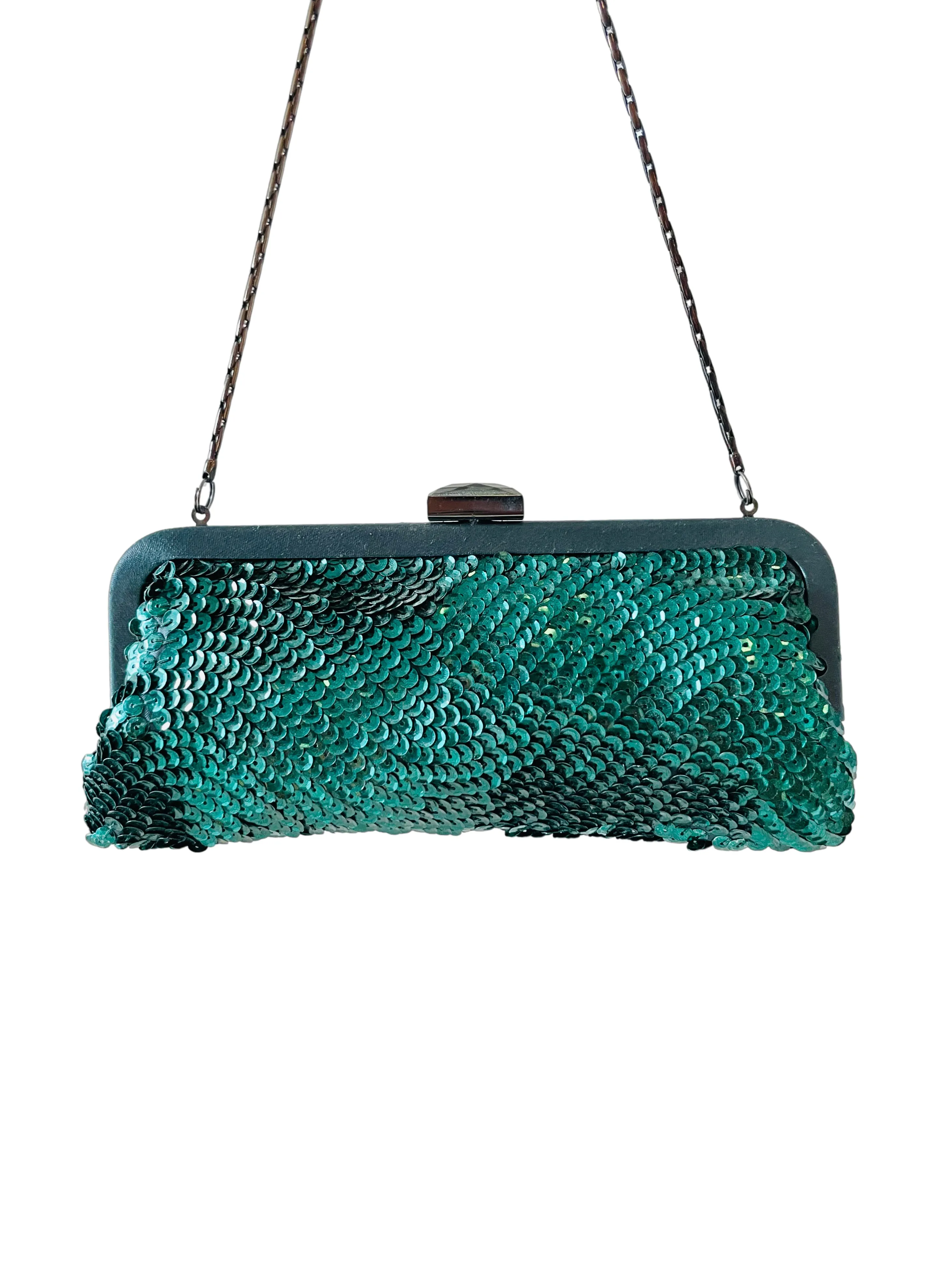 RENT Emerald Green Sequin Clutch Bag