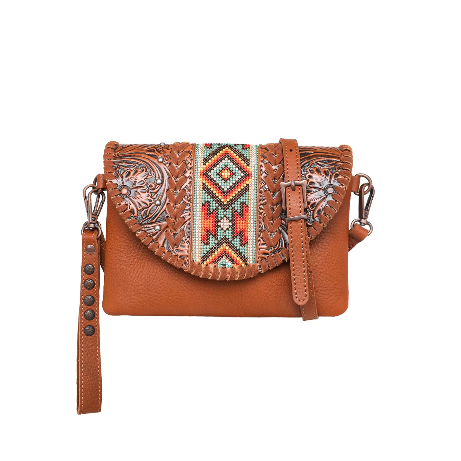 RLC-L153 Montana West Real Leather Tooled Collection Crossbody/Wristlet