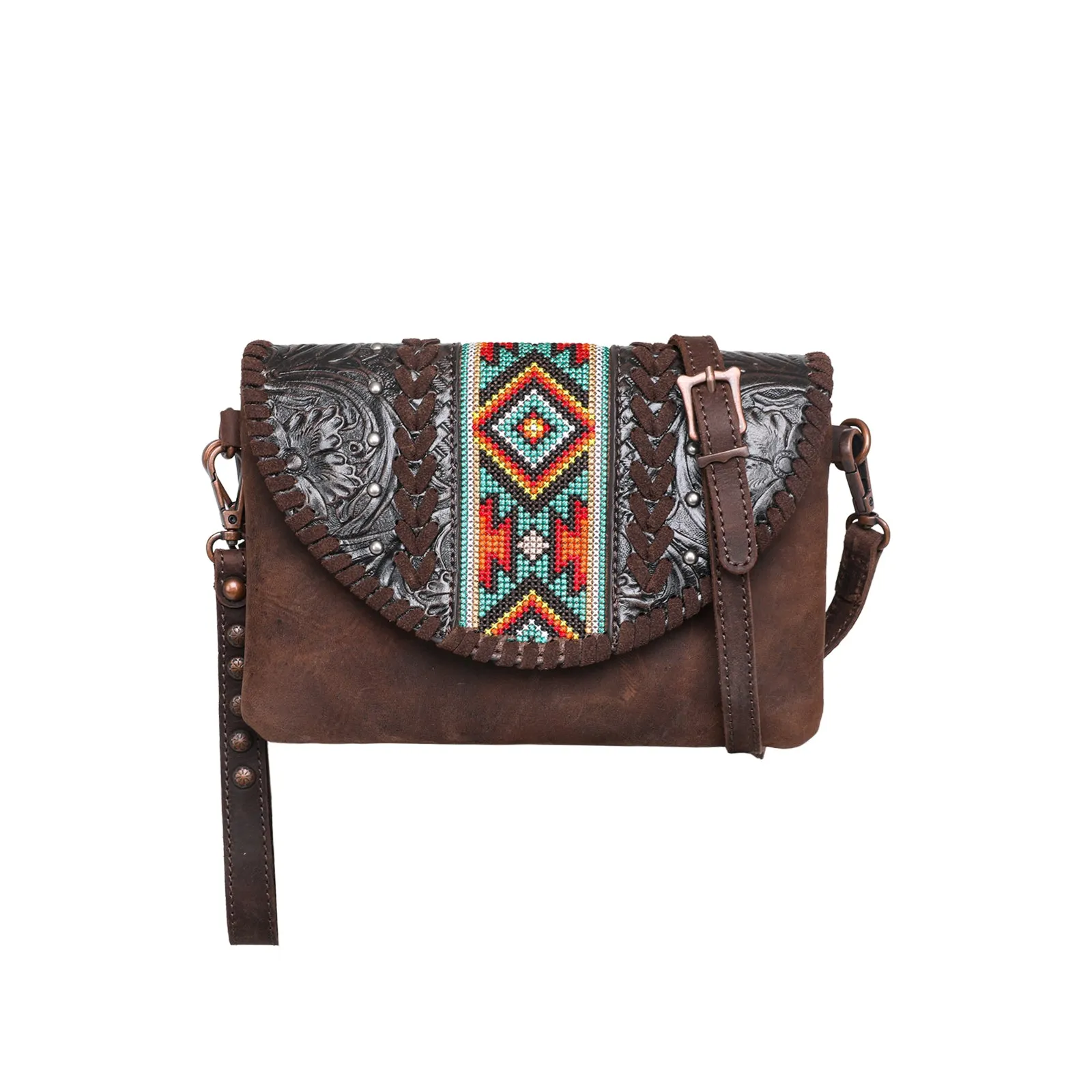 RLC-L153 Montana West Real Leather Tooled Collection Crossbody/Wristlet