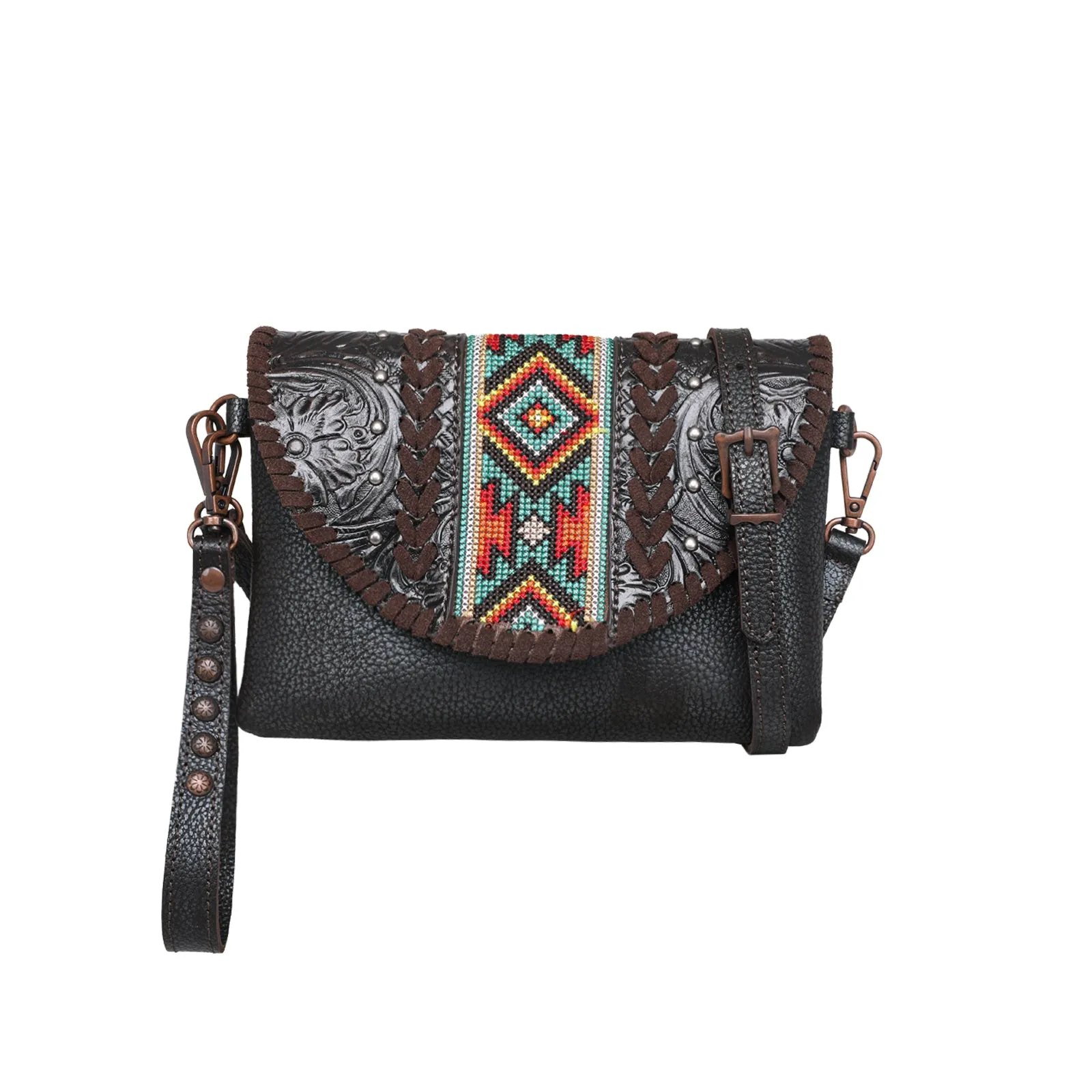 RLC-L153 Montana West Real Leather Tooled Collection Crossbody/Wristlet