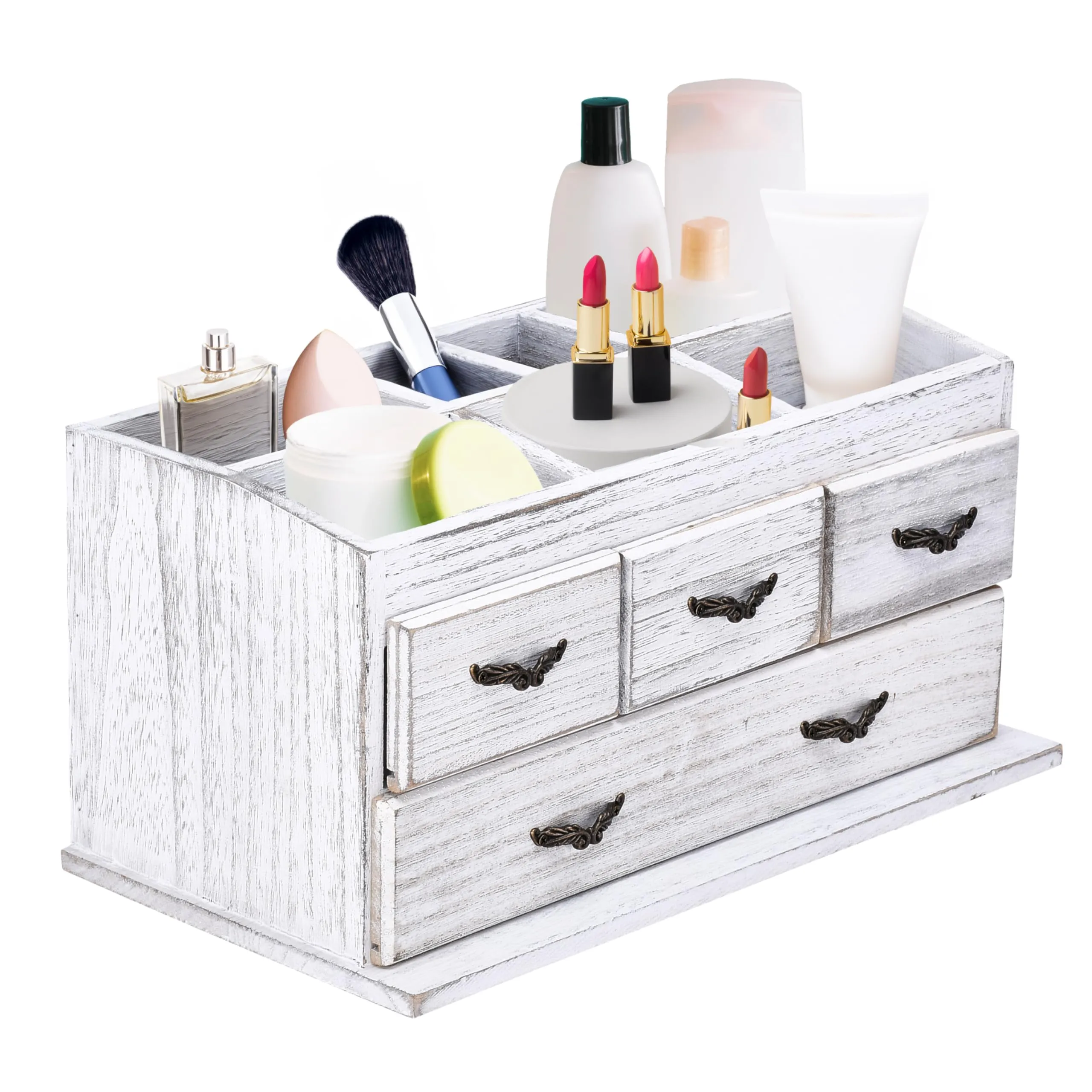 Rolas Trading Makeup Organizer - Rustic Bathroom Vanity Caddy Cabinet - Wooden