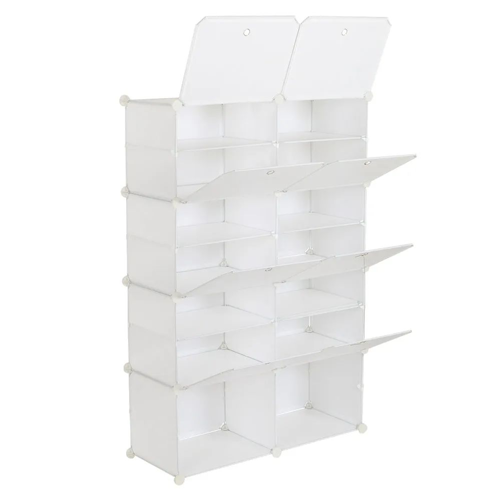 RONSHIN 2 Rows 7-tier 14 Grids Shoe Rack Organizer 40x30cm Cube Shoe Cabinet 72x32x122cm White