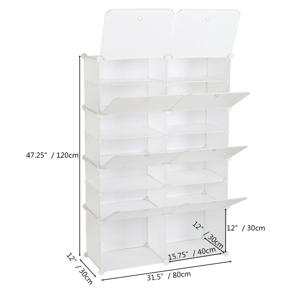 RONSHIN 2 Rows 7-tier 14 Grids Shoe Rack Organizer 40x30cm Cube Shoe Cabinet 72x32x122cm White