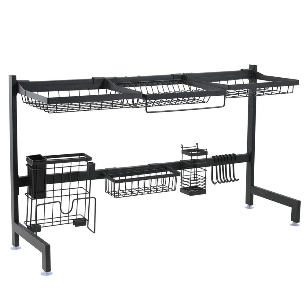 RONSHIN Single Layer Bowl Rack Shelf Dish Drainer 92cm Inner Length Kitchen Organizer Black