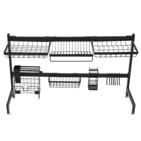 RONSHIN Single Layer Bowl Rack Shelf Dish Drainer 92cm Inner Length Kitchen Organizer Black