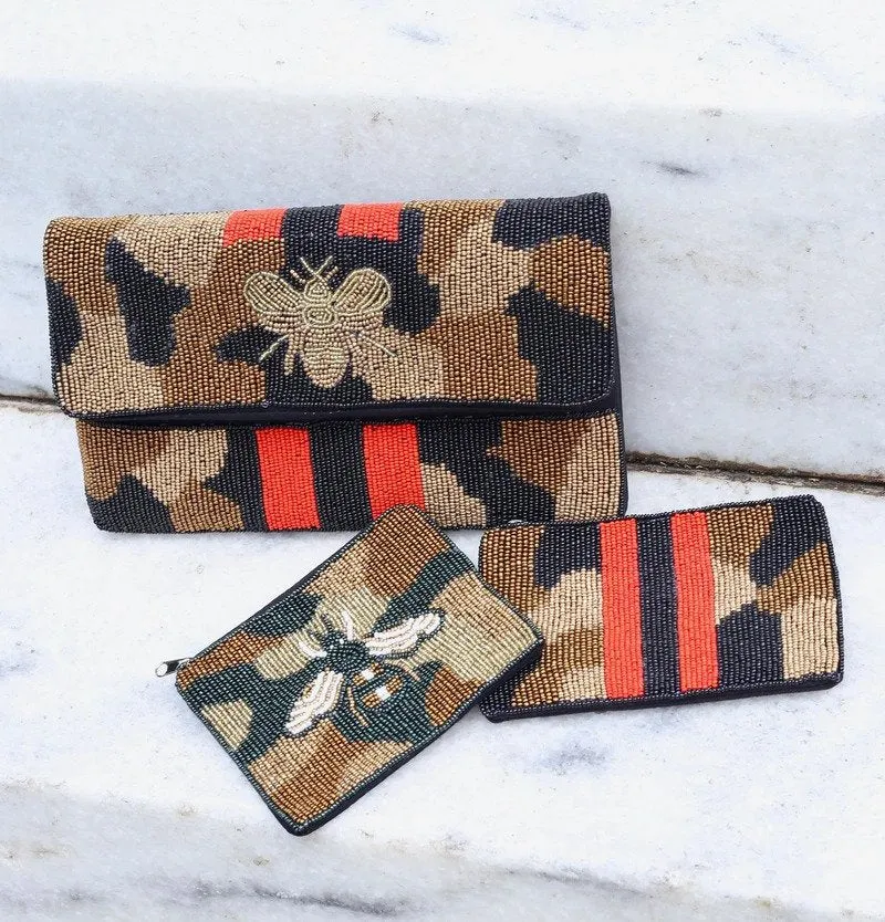 Serena Camo Stripe Coin Purse Red