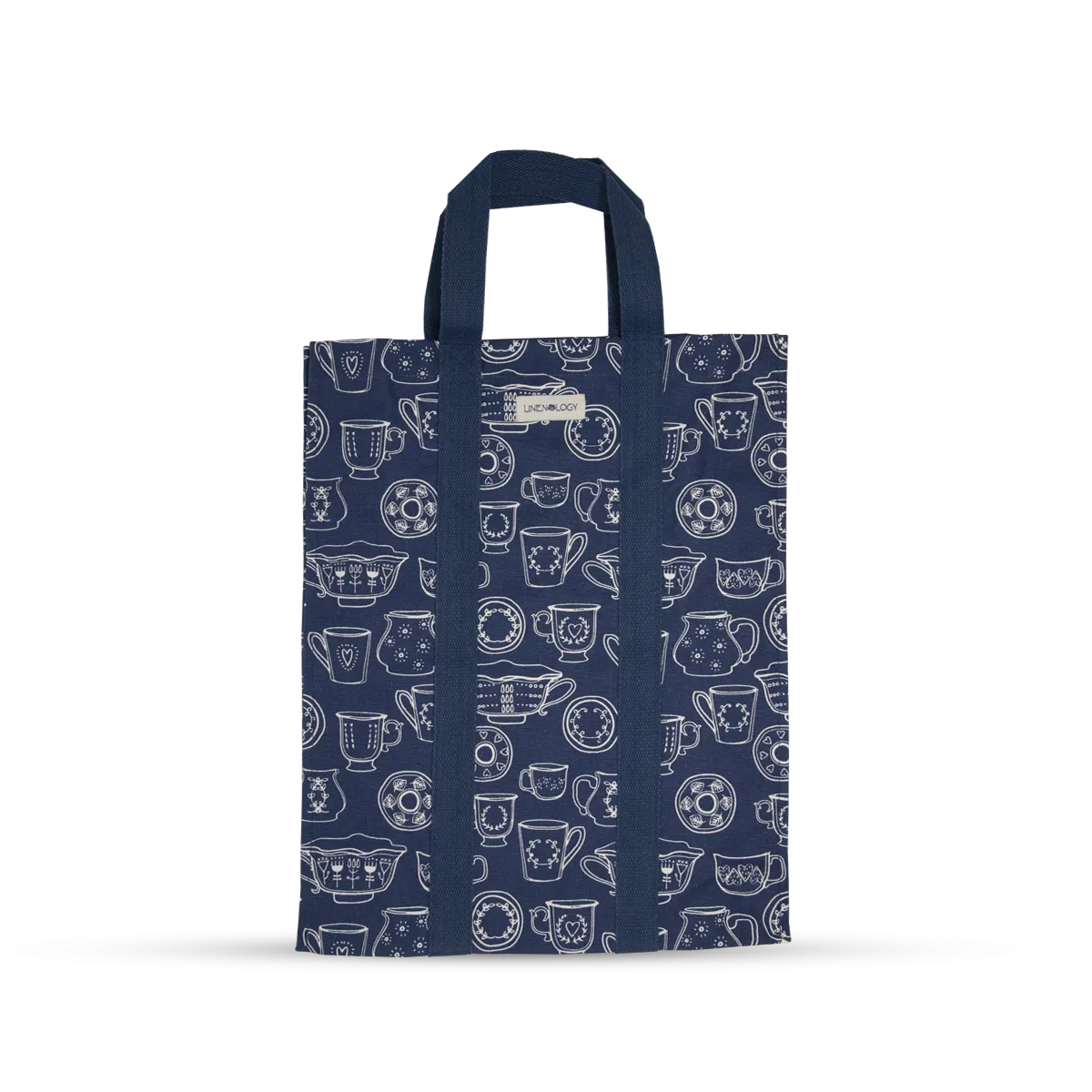 Shopping Bag with Webbing Handle - Cup & Saucer - Navy