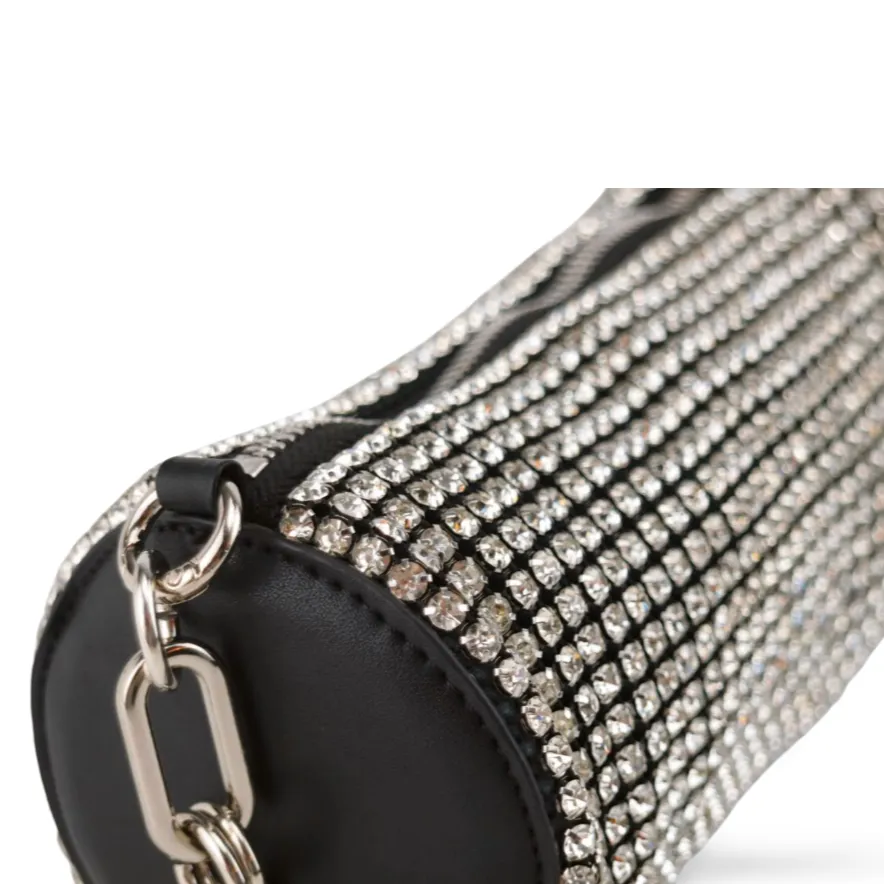 Silver and Gold Rhinestones Clutch Cylinder Evening Handbag For Women