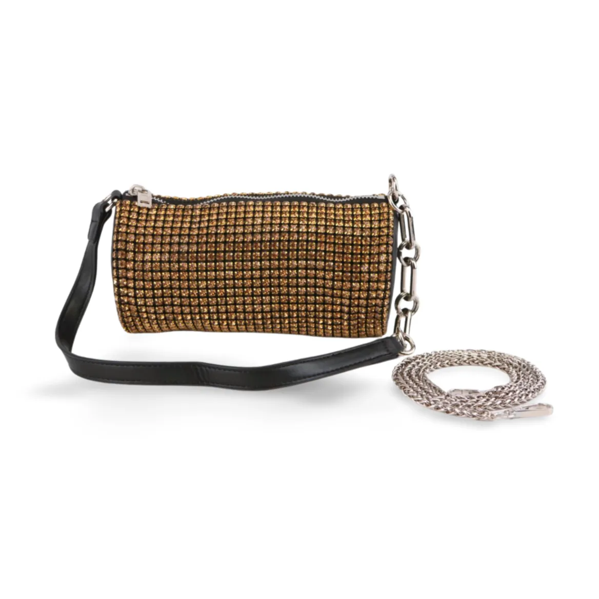 Silver and Gold Rhinestones Clutch Cylinder Evening Handbag For Women