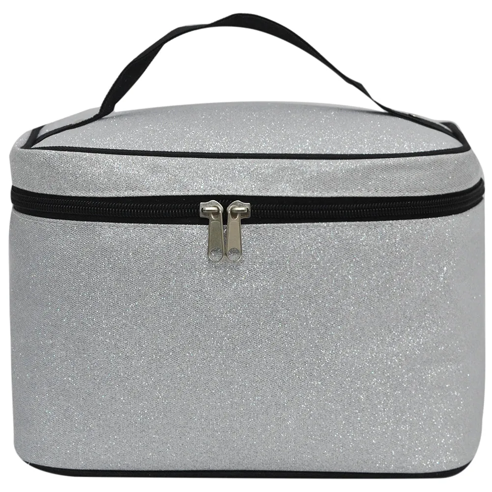 Silver Glitter NGIL Large Top Handle Cosmetic Case