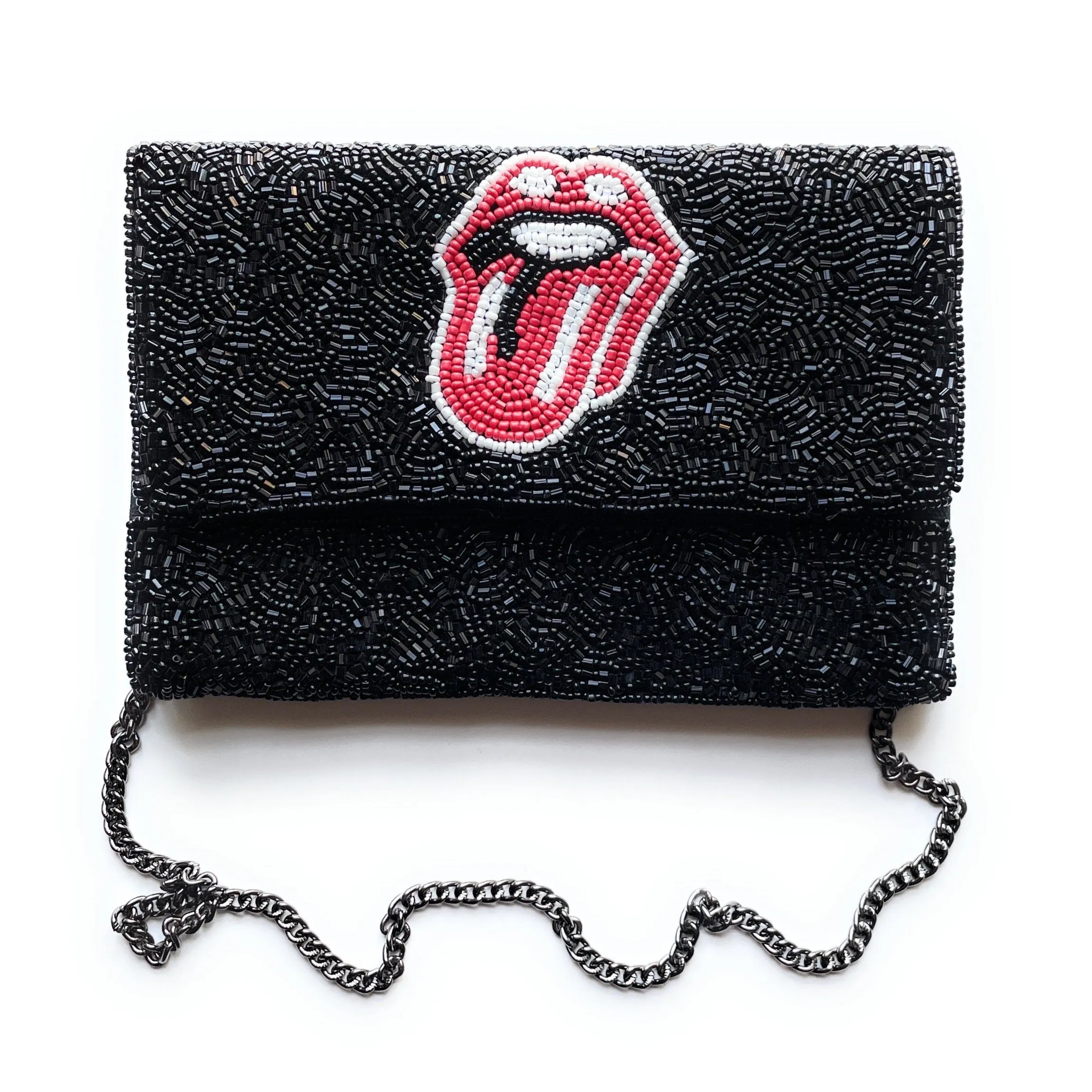 Small Red Tongue Beaded Clutch Purse