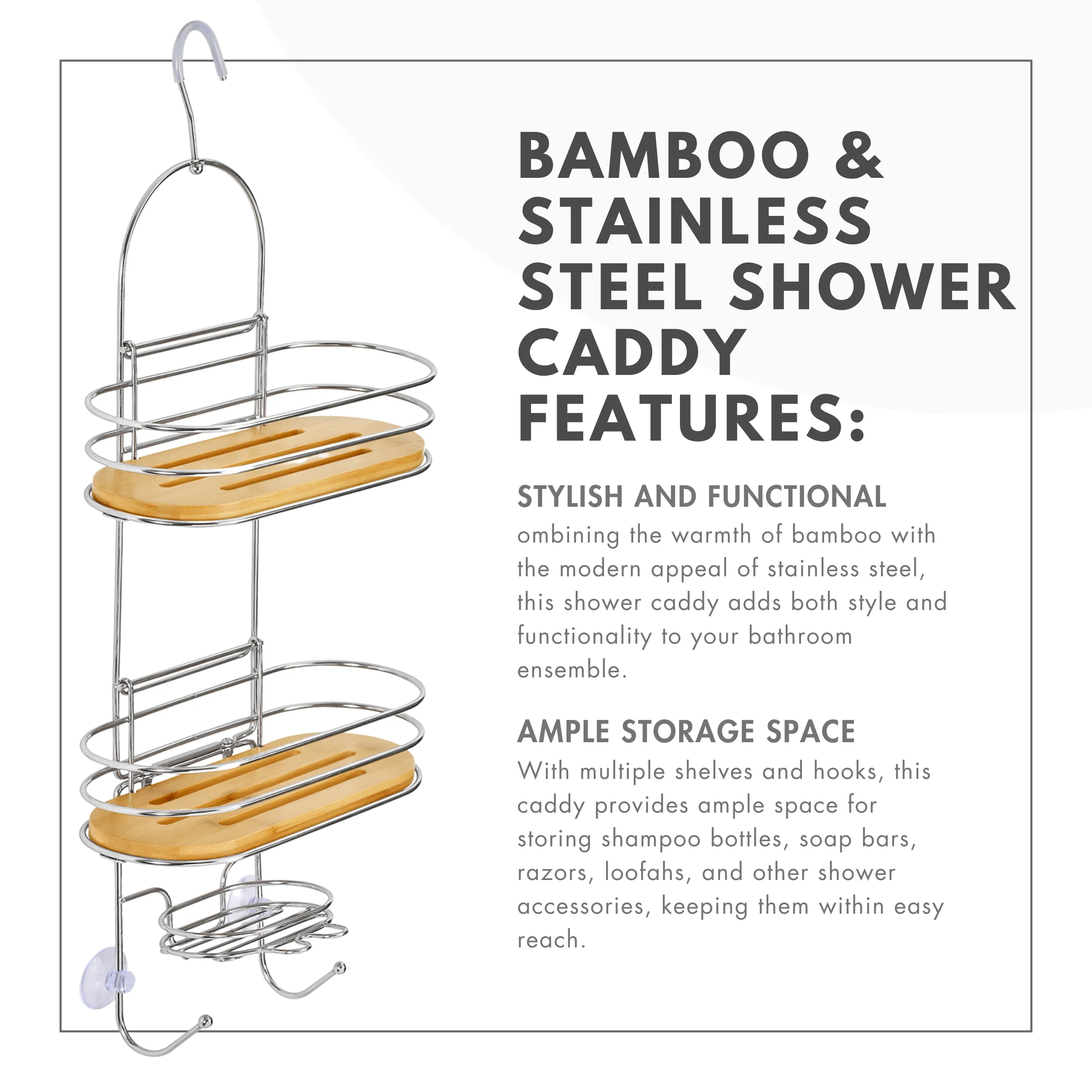 Stainless Steel   Bamboo Shower Caddy