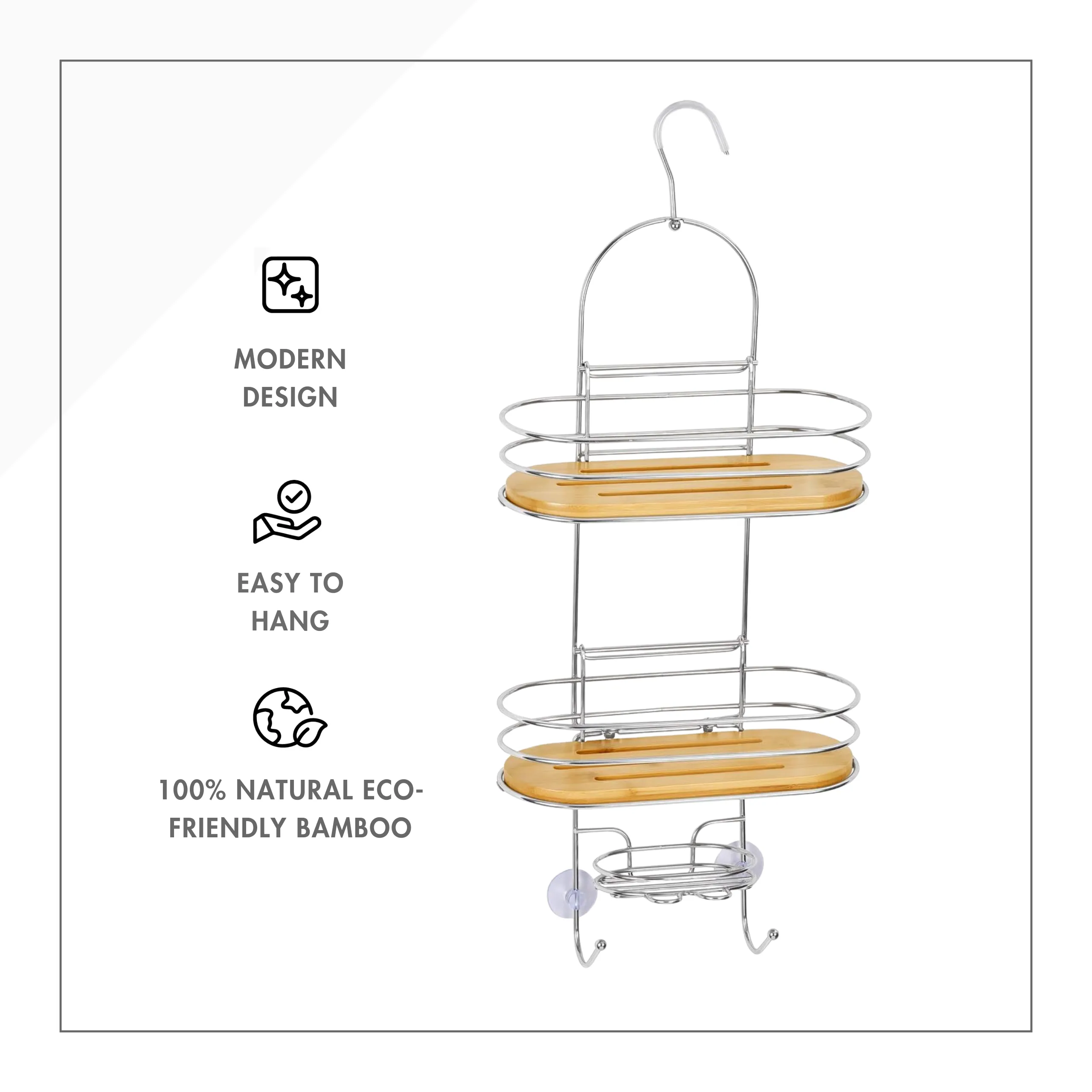 Stainless Steel   Bamboo Shower Caddy