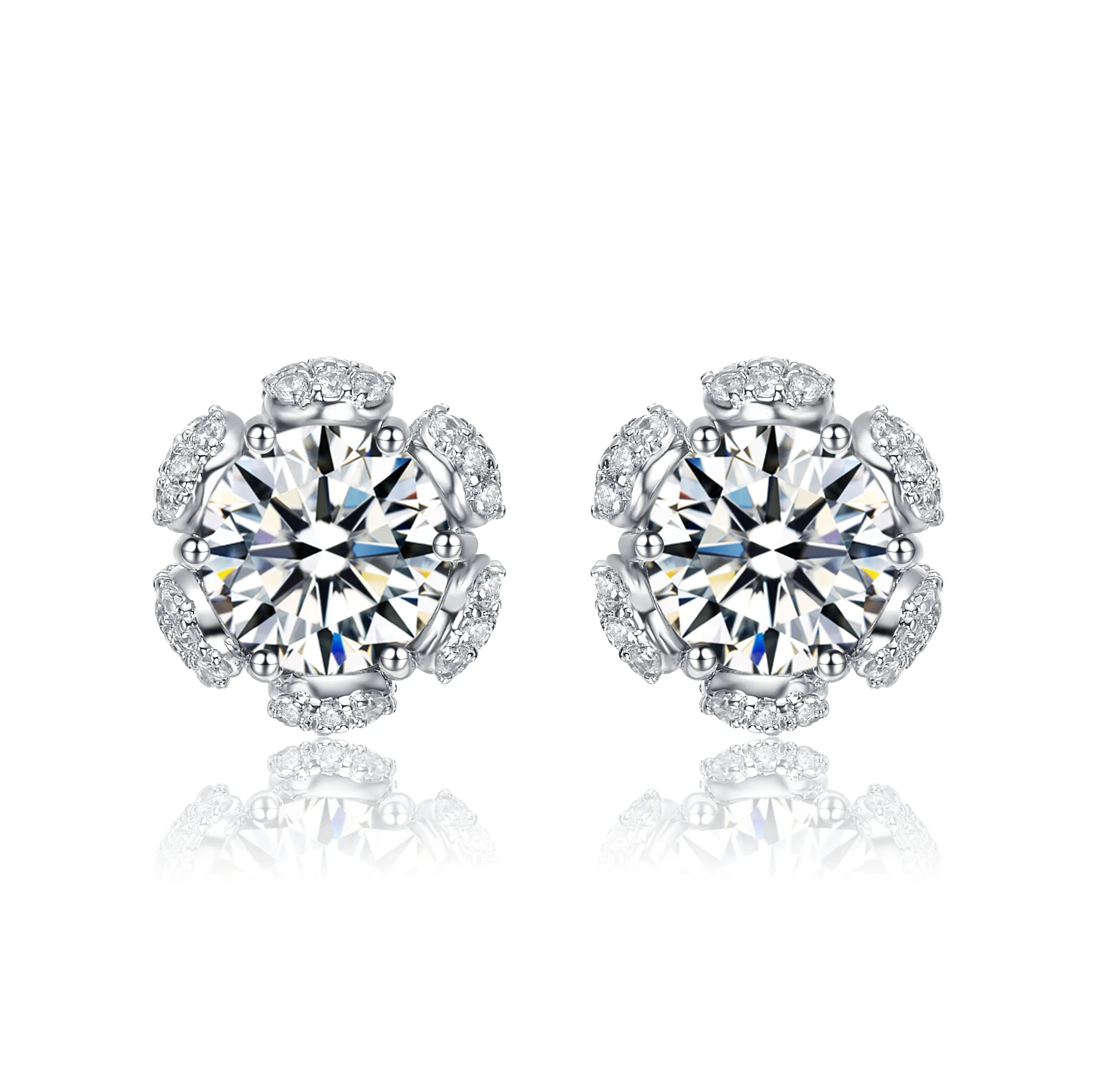 Sterling Silver Cubic Zirconia Flower Halo Stud Earrings