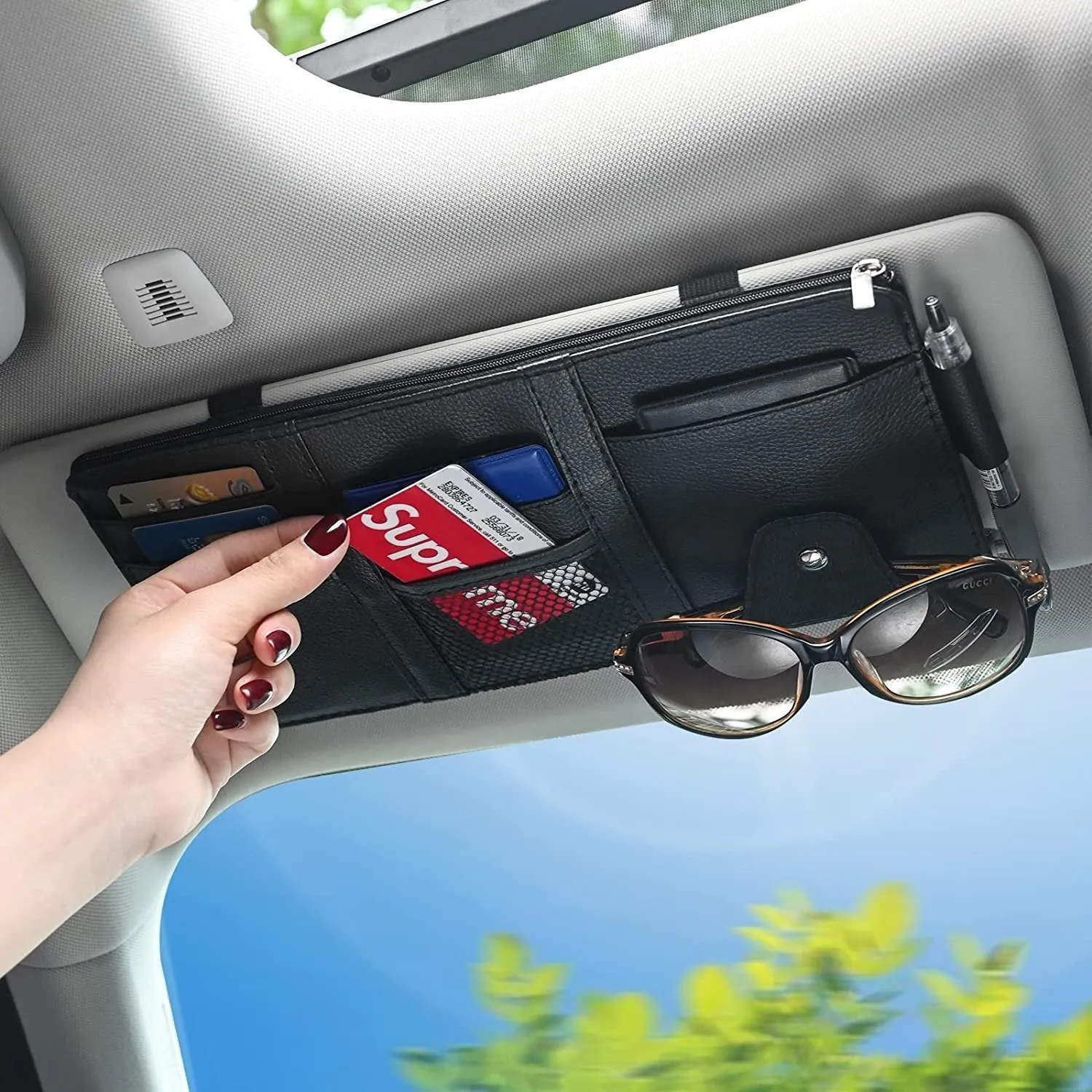 Sun Visor Organizer - All in One Organizer, Sunglasses Holder for Car, Car Interior Accessories, Suitable for Car, SUV, Truck